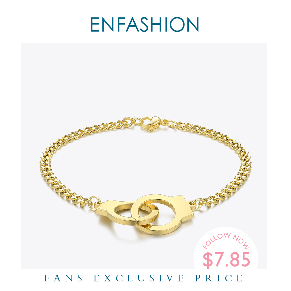 

ENFASHION Punk Handcuffs Bracelets Bangles Stainless Steel Viking Lock Chain Bracelet For Women Jewelry Couple Gifts BM192013 Y1218