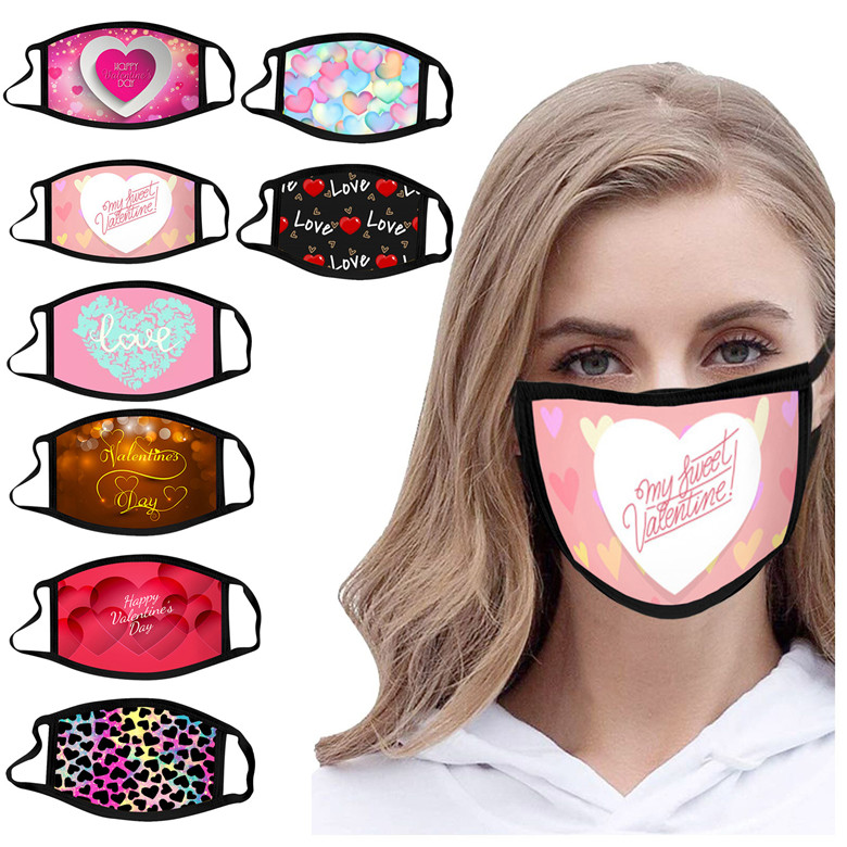 

2021 Valentine's Day Face Mask Cotton Cloth Designer Mask For Adults Dustproof Mouth Masks Reusable Washable Facemask Wedding Party Masks