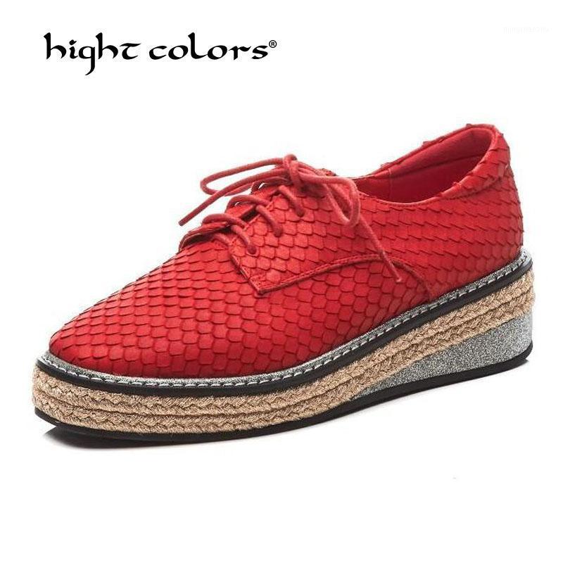 

2020 Spring New Designer Wedges Red Black Shoes Female Platform Leather Women Tenis Feminino Casual Female Shoes Woman D-2521