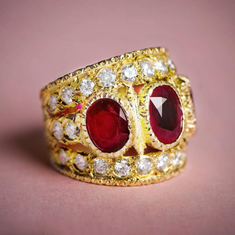 

Big Red CZ Zircon Stone Gold Band Rings for Women Wedding Engagement Fashion India Jewelry 2020 NEw
