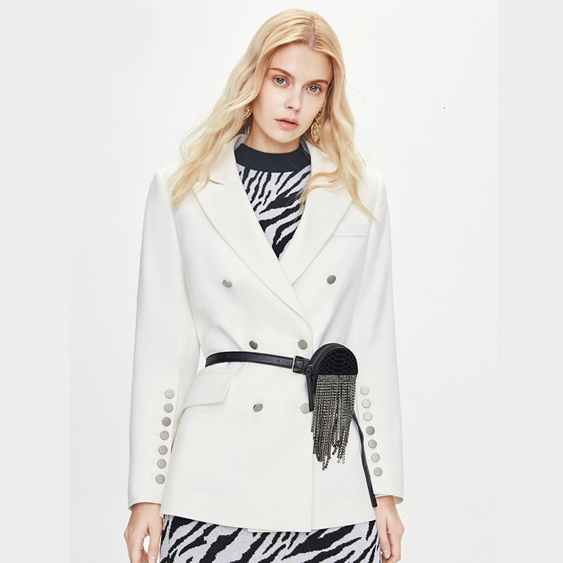 

2021 New Autumn Blzaer Turn Down Collar Drouble Breasted Vintage Ladies Coat Casaco Feminino Tops for Women Clothes D1va, White