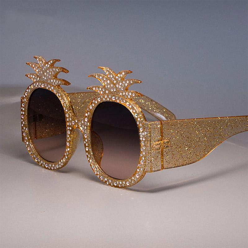 

Sunglasses Veshion Pineapple Frame Shiny Colored Rhinestones For Women Brand Glasses Designer Fashion Female Shades