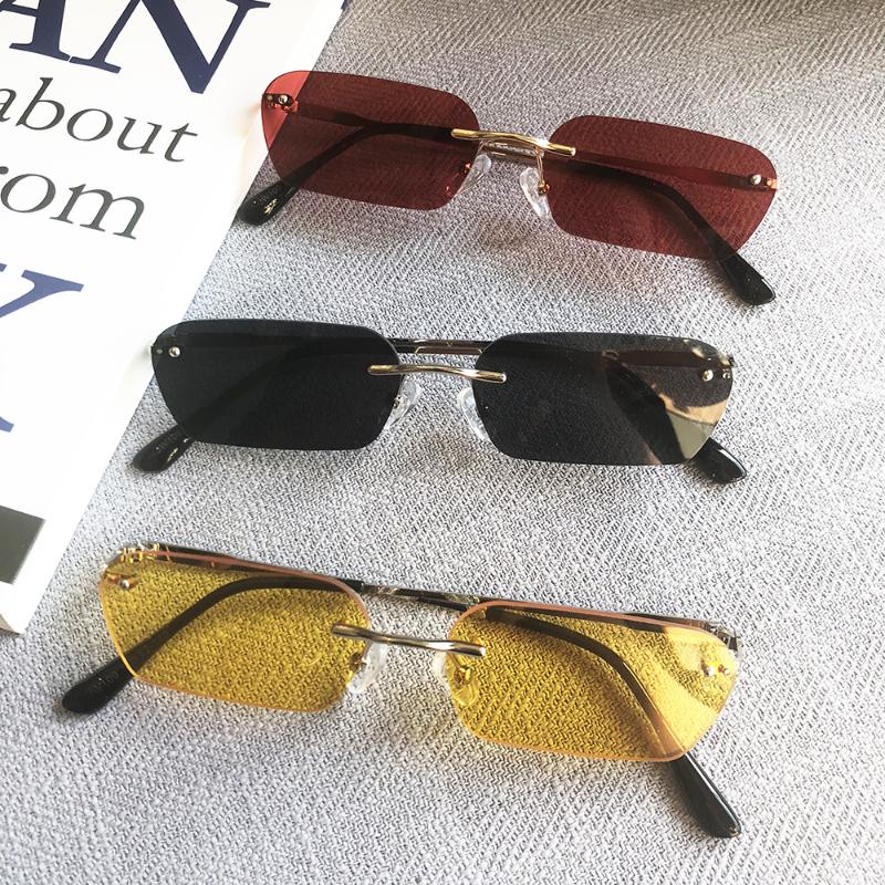 

MINCL/ Vintage Rimless Square Sunglasses Men Sun Glasses Female Hip Hop Style Transparent Yellow Glasses Male Brand Designer NX