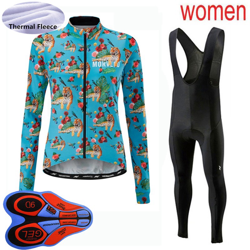 

2020 Winter MORVELO Team cycling jersey bib Pants set women thermal fleece long sleeve bike outfits warmer bicycle uniform sportswear Y20082, 08