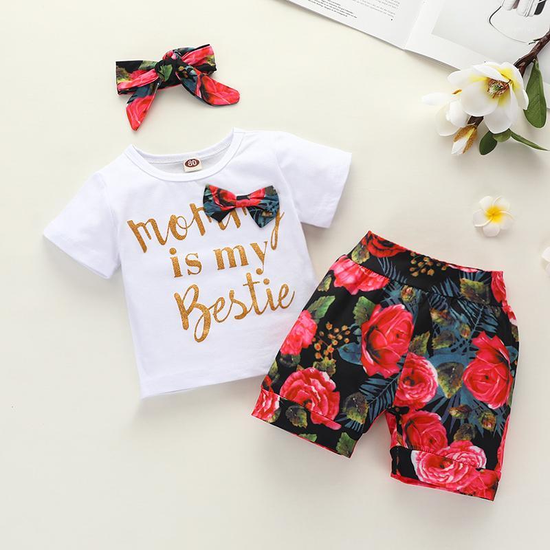 

2020 New Newborn Clothing Sets Girl Summer Outfits 2PCS Letter Bow Shirts Print Shorts Little Girls Christmas Lovely Suits baby1, Ah754white