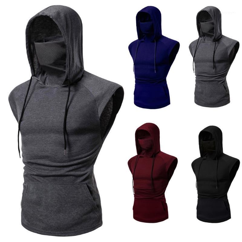 

Mens Mask Button Sports Vest Hooded Splice Large Open Forked Male Vest May Sports and Entertainment1