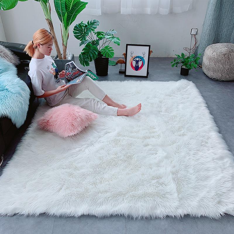 

White furry bedside carpet room bay window mat window decoration rug girl cute room carpet sofa coffee table non-slip