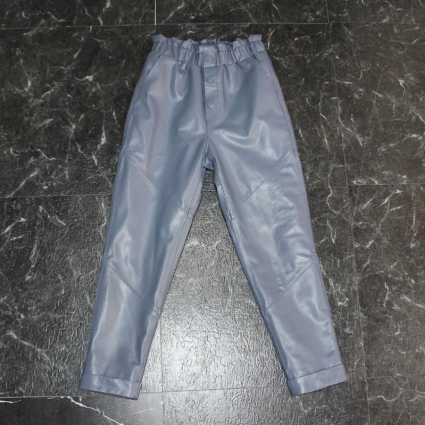 

Mode genuine point buttons sheep women's elastic waistline waistband gleaming royal leather pant pencil wq853 dropship, Blake