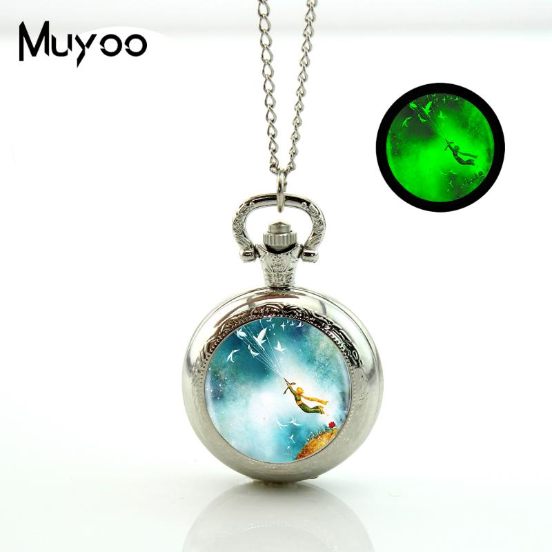 

2020 New Glowing The Little Pocket Watch Chain Watch Necklace Vintage Bronze Round Locket Jewelry Glow Pendant