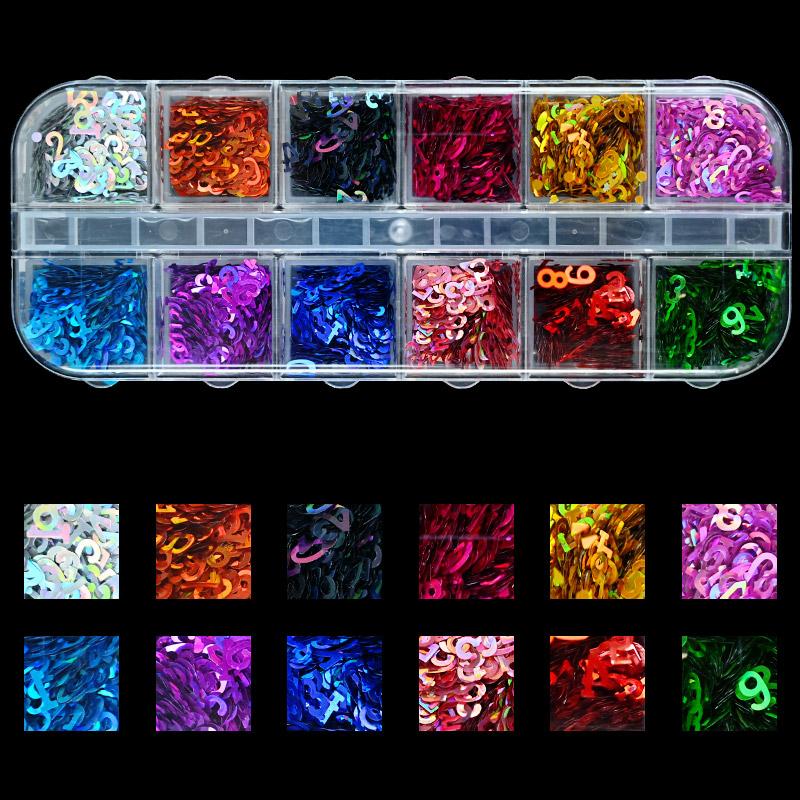 

Ultrathin 3mm Mixed Number Shape Sequins 12Colors Nail DIY Glitter Paillette Laser Eo-Friendly PET Sequins For Nail art Manicure