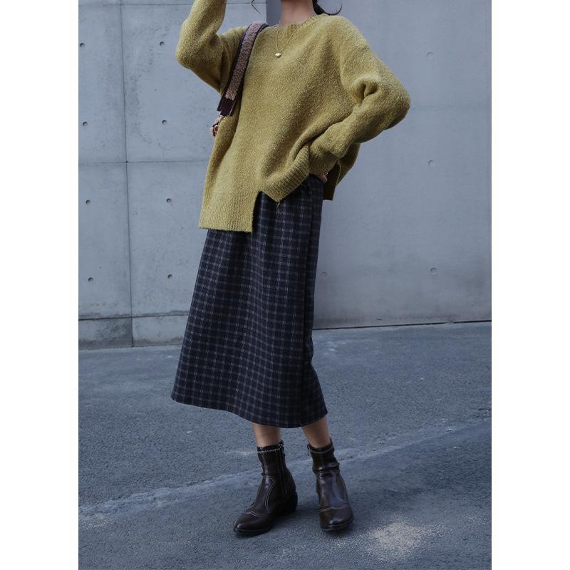 

2021 Casual High Waist Women Skirt Vintage Printing Plaid Straight Loose Spring Autumn Korean Style Y1919A, Black