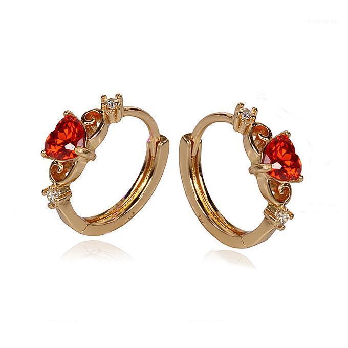 

INALIS Yellow Gold Color Hoop Earrings for Women Gift Setting With 5MM Grade + Heart Shaped Cubic Zirconia CZ Earring I04201