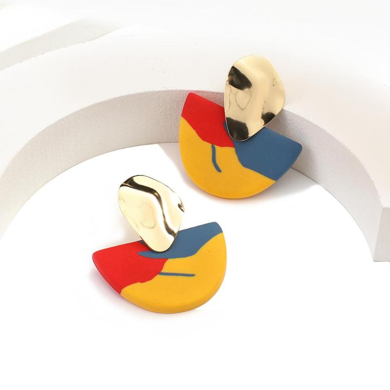 

AENSOA Hit Color Design Contrast Polymer Clay Fan-Shaped Geometric Drop Earrings for Women Statement Brincos Female 2020 Gift
