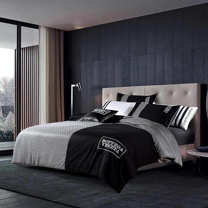 

100% cotton Autumn Winter men's black white Duvet Cover Flat Sheet pillowcase 4pcs Bed Linens Bedding Set Bed Cover Set