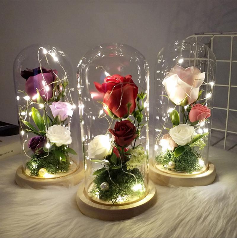 

Artificial Rose LED Light Valentine's Day Gift LED Glow-In-The-Dark Glass Cover Rose Is A Unique Gift Home Party Decoration, Pink