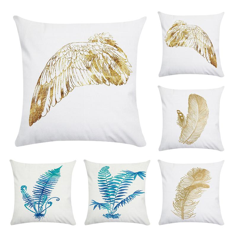

Leaf Peacock Feather Cushion Cover Lumbar Pillow Case Elegant Leaf Polyester Decorative Cushion Covers Sofa Decor CR069, Cr06902