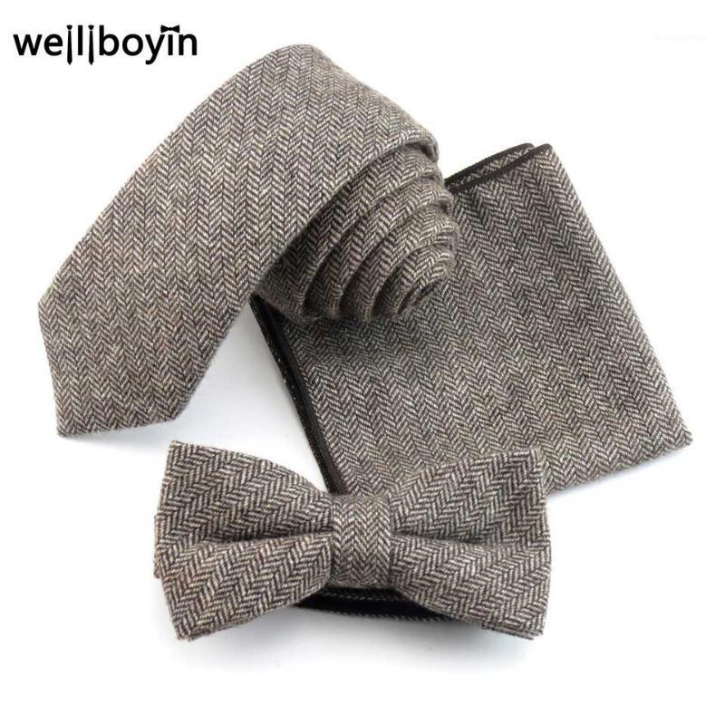 

6cm Solid Tie Set 100% Wool Men's Ties Bowtie Pocket Square Hanky Slim Ties For Men Wedding Party Gravata cravate pour homme1