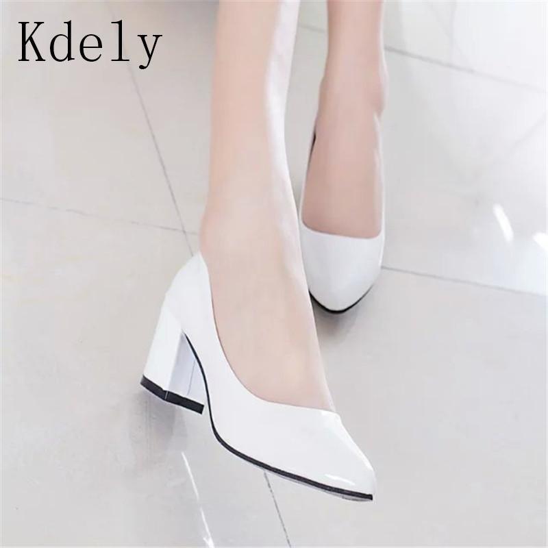 

Pointed Top Strappy Pumps Med High Thick Heels Flock Shoes 2109 New Woman Shoes Female Office & Career1, Black