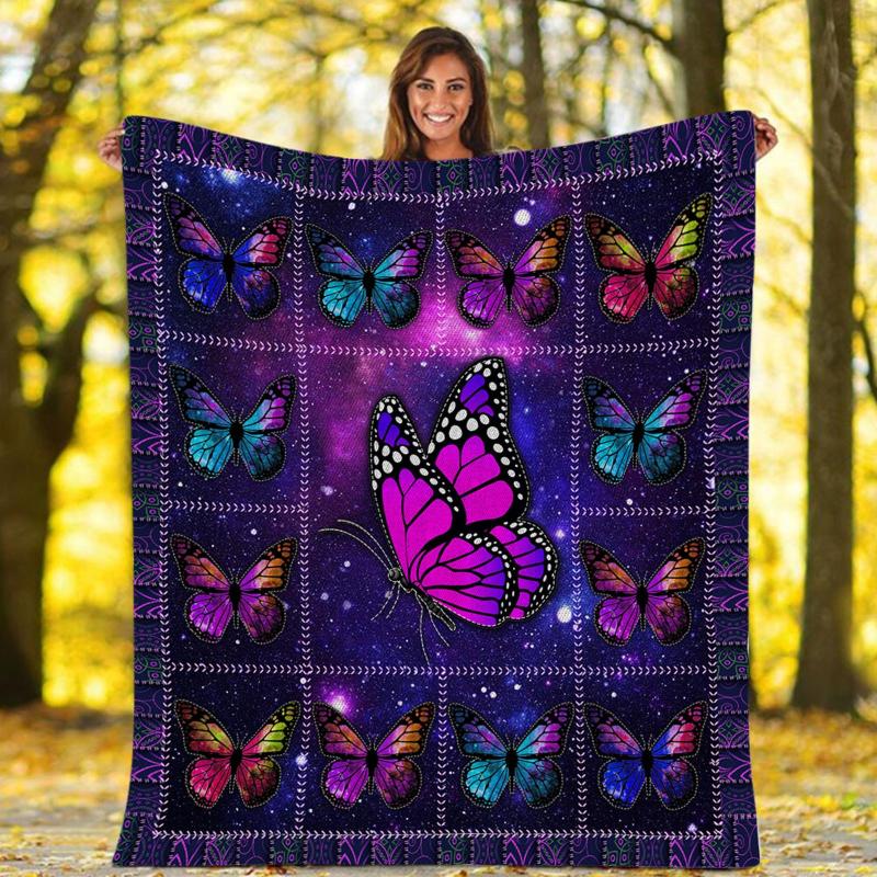 

Double Thicken Flannel Blanket 3D Digital Beautiful Various Butterfly Printing Manta Sofa Cover Square Comfortable Couverture