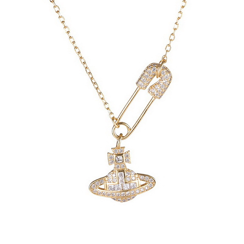 

925 silver strass pin pendant woman link chain necklace
