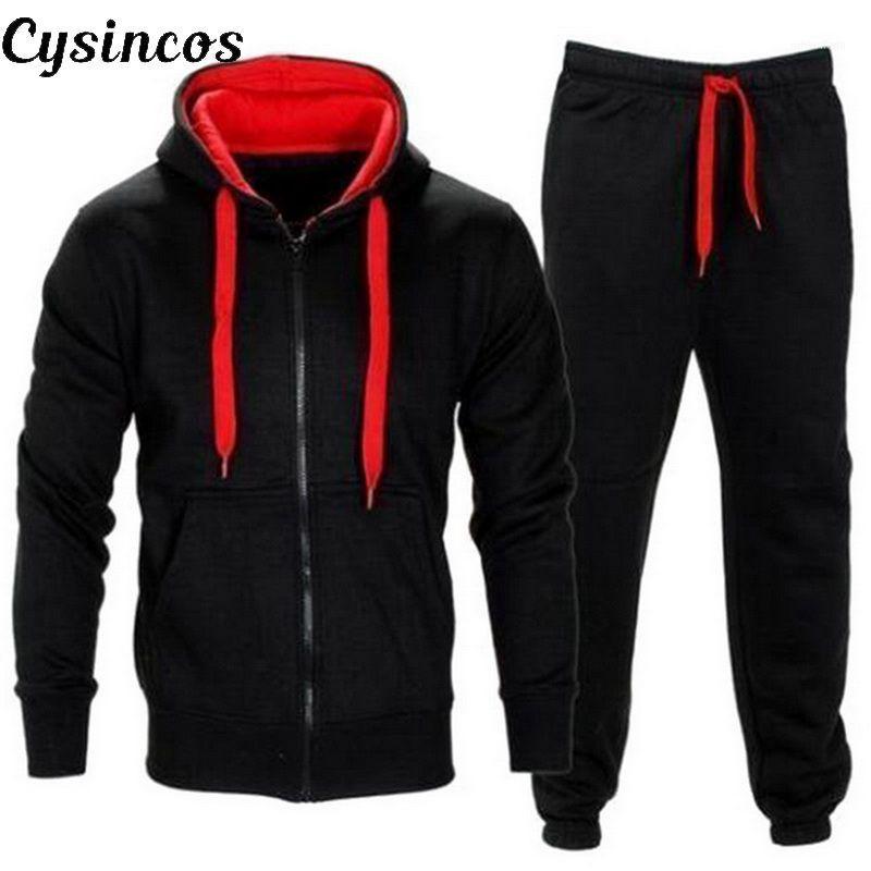 

CYSINCOS Tracksuit Men 2019 Autumn Sportwear Fashion Mens Set 2PC Zipper Hooded Sweatshirt Jacket+Pant Moleton Masculino Sets1