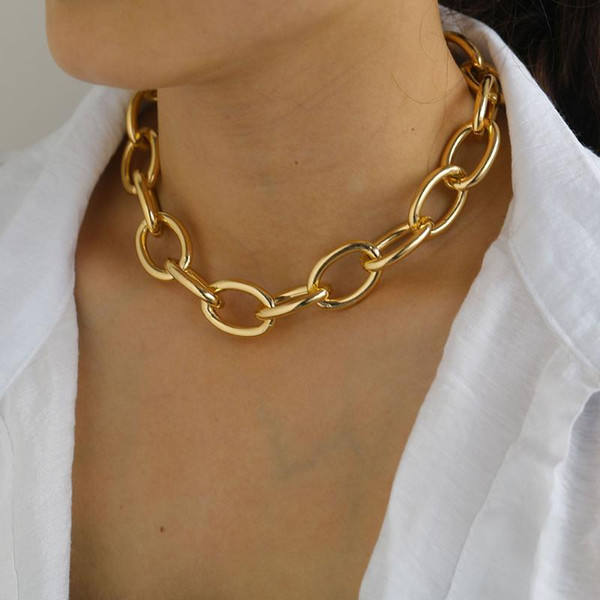 

Vintage Metal Mixed Chain Necklaces Statement Punk Gold Buckle Geometric Collar Necklace Fashion Jewelry Party Gift