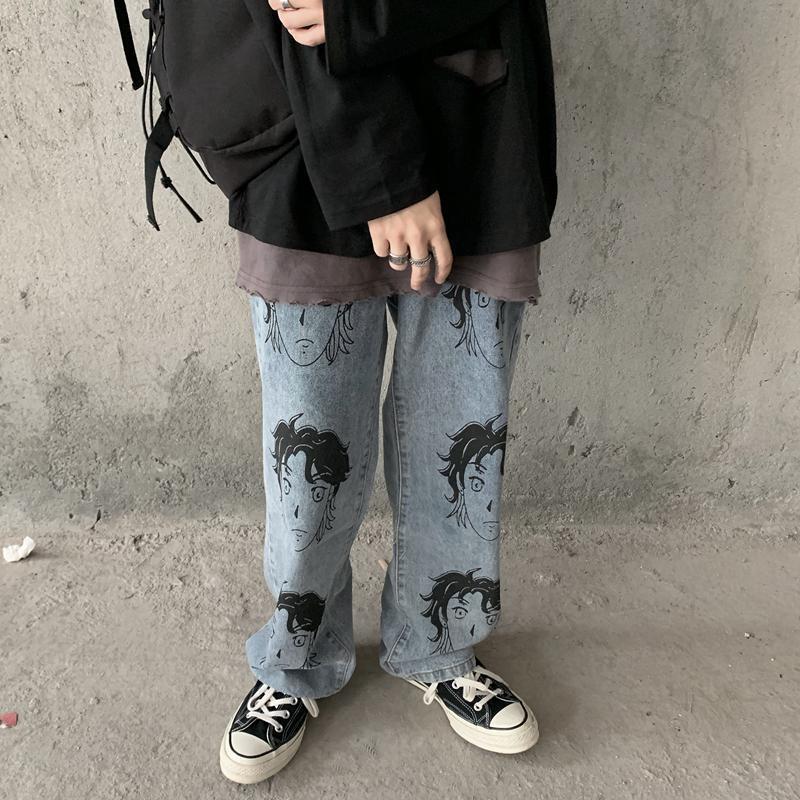 

Punk Jeans Men Cool Blue Cargo Pants Fashion Retro Baggy Jeans Harajuku Summer High Street Casual Hip Hop Pant Streetwear Males