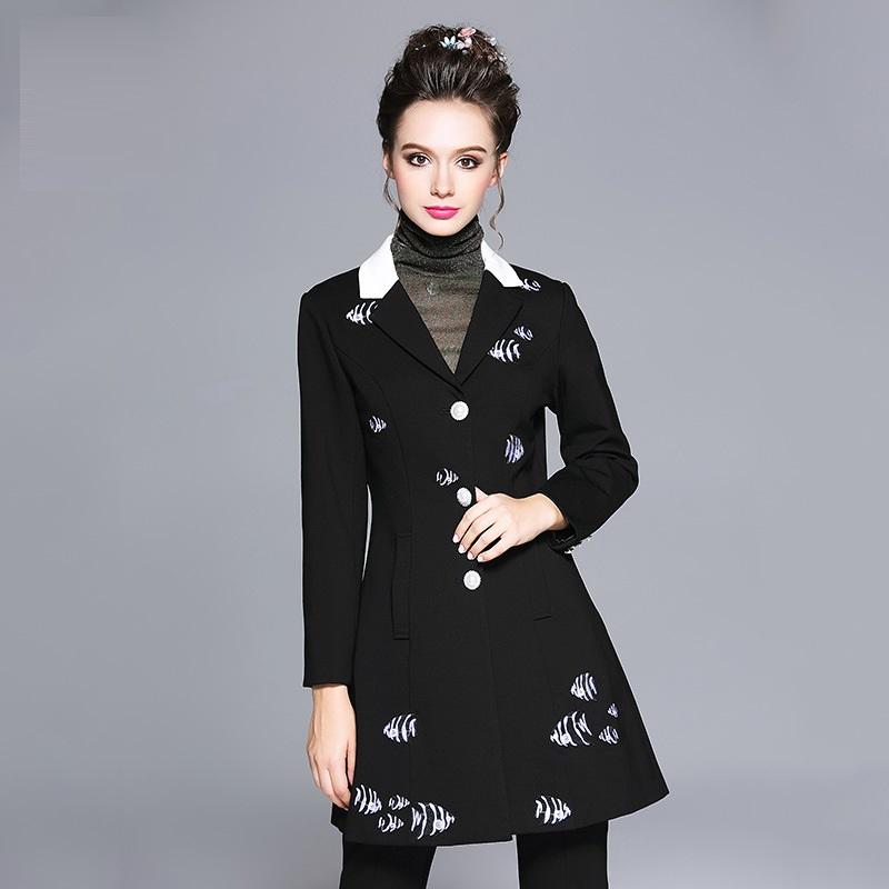 

2020New Autumn fashion ladies cultivating blazers notched collar embroidery temperament female suit plus size outfit XXXXXL 6022, Black