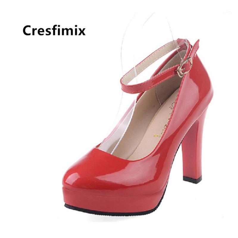 

Cresfimix Vrouwen Pompen Women Fashion Classic Red Pu Leather Buckle Strap High Heel Shoes Waterproof Platform High Heels B53381