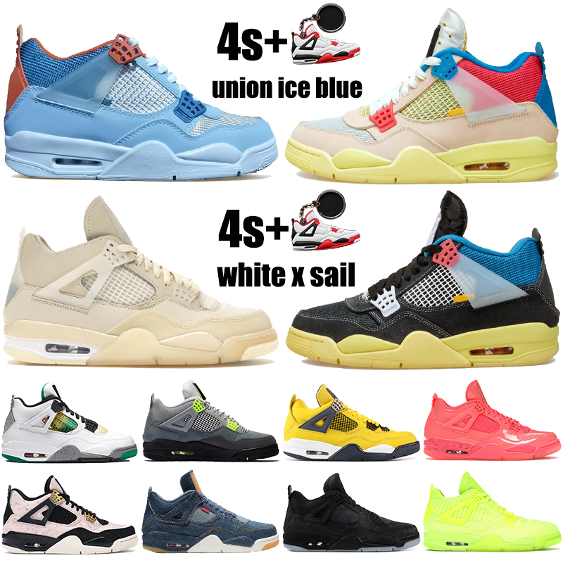 

New best 4 union noir ice blue 4s Jumpman mens basketball shoes white x sail SE Neon rasta men sneakers trainers