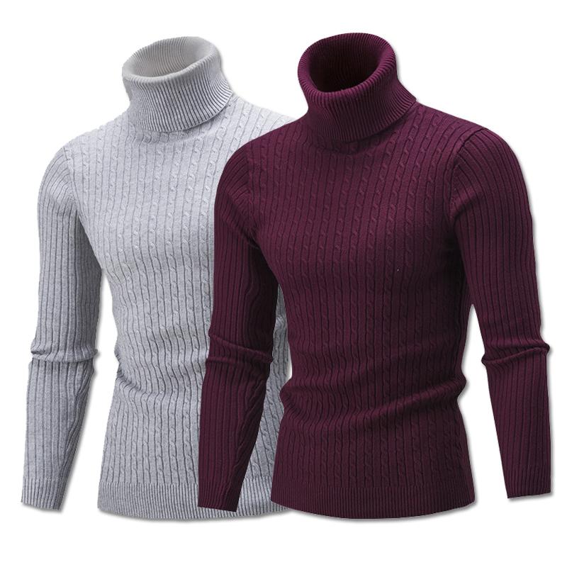 

2020 New Men's Turtleneck Sweater Black Slim Knitted Pullover Winter Men's Solid Color Sweater Autumn Knit New Year gift, 701-black