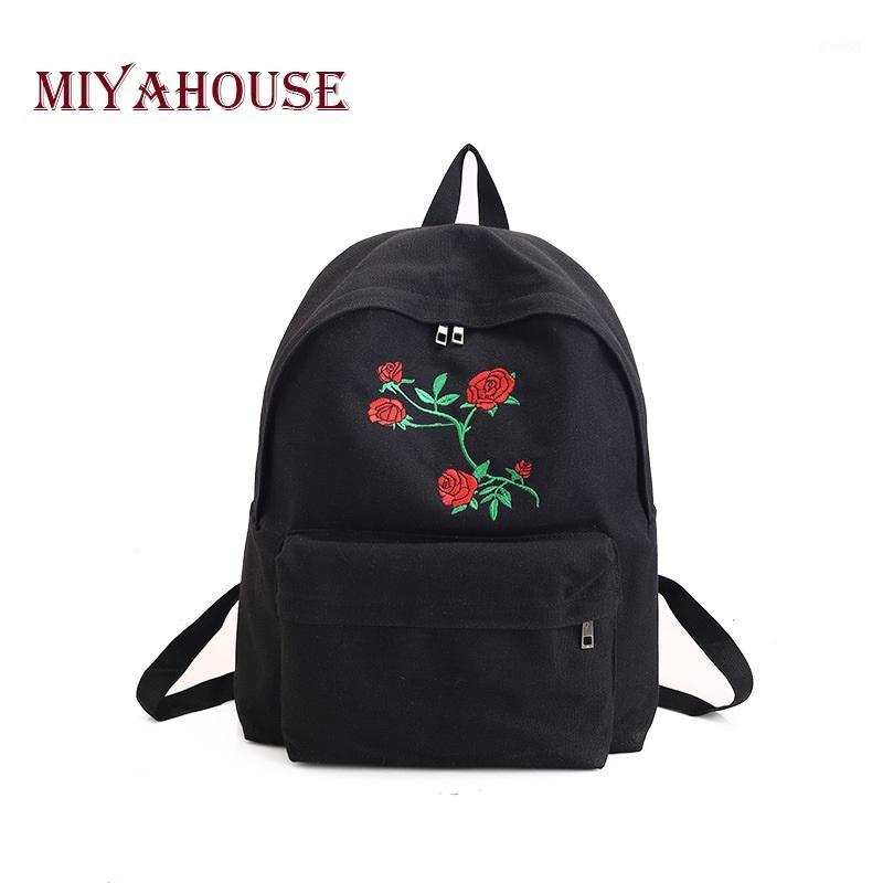 

Miyahouse Rose Embroidery Design Backpack Girls Canvas School Backpack For Teenagers White Black Color Women Travel1, 895b
