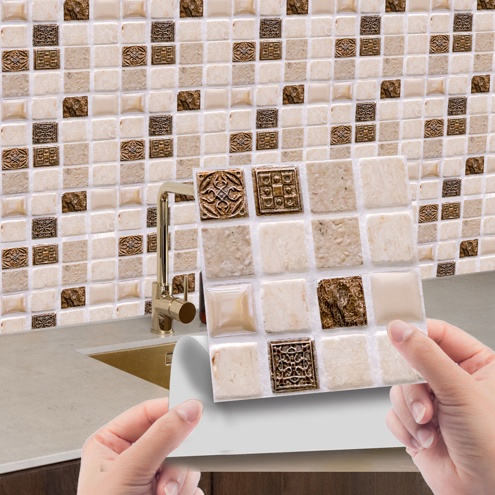 

10pcs 3D Self-Adhesive Mosaic Tile Sticker Kitchen Bathroom Wall Stickers Decor
