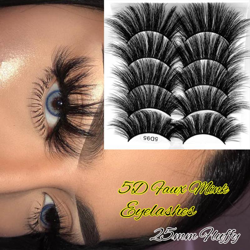 

5 Pairs 25mm 5D Faxu Mink False Eyelashes Fluffy Wispies Volume Lashes Extension Dramatic Handmade Eyelashes Makeup Tools