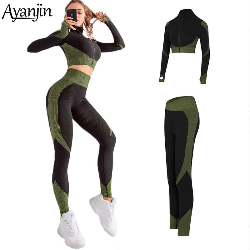 

Seamless Yoga Suit Women Autumn and Winter Knitted Buttocks Super Elastic Fitness Sports Yoga Clothes Sports Bra Workout Set, Only army green bra