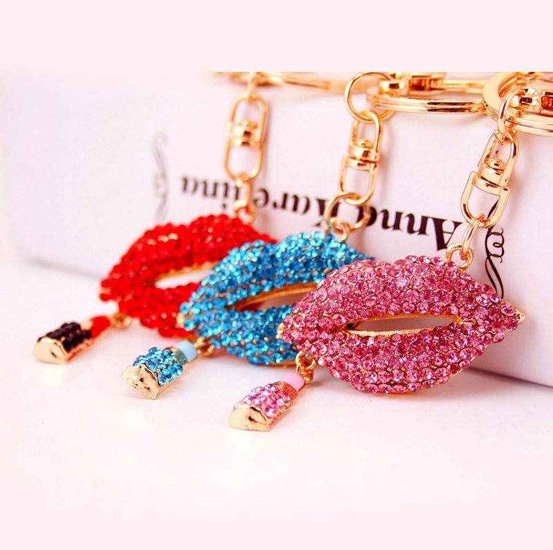 

Keychains Car Accessories Cute Rhinestone Keychain Lips Women Key Chain Cover Holder Purse Handbag Bag Charms Trinket Chaveiro Llavero