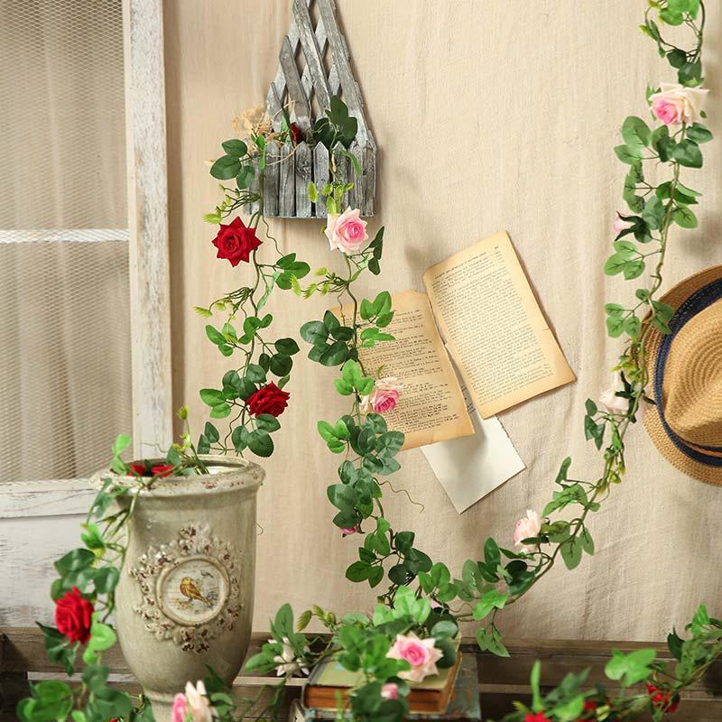 

CHENCHENG 170 cm Artificial Flowers Rose Ivy Vine Rose Fake Flower Rattan String Wall Hanging Home Wedding Decoration, Pink