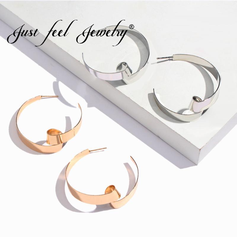 

JUST FEEL Punk Big Round Twist Hoop Earrings For Women New Fashion Large Circle Gold Silver Color Earring Party Jewelry Bijoux1