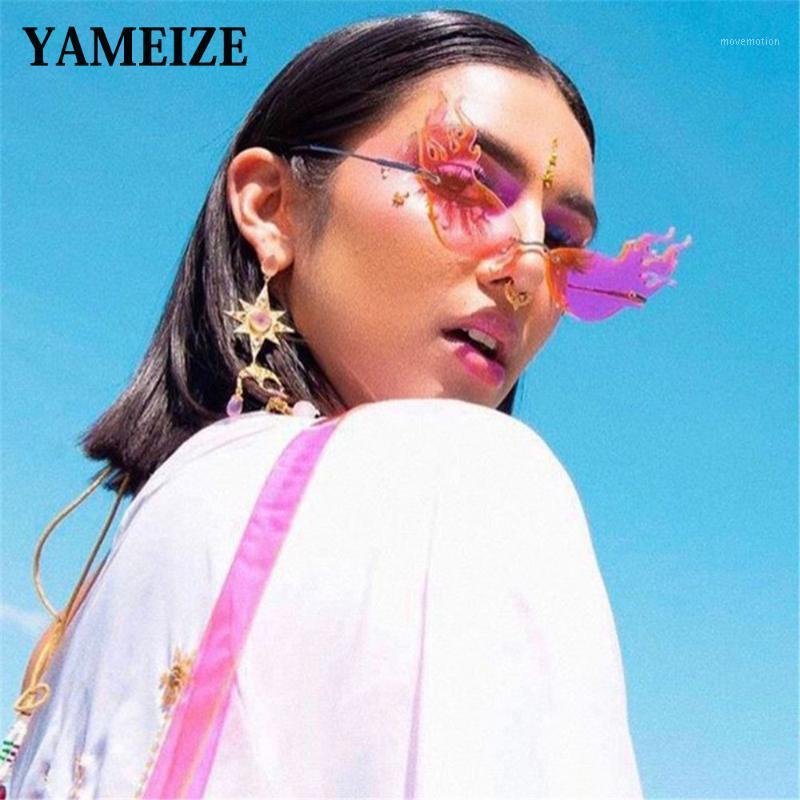 

YAMEIZE New Fire Flame Sunglasses Women 2020 Rimless Sun Glasses Men Fsashion Trend Wave Metal Hip Hop Sunglasses1