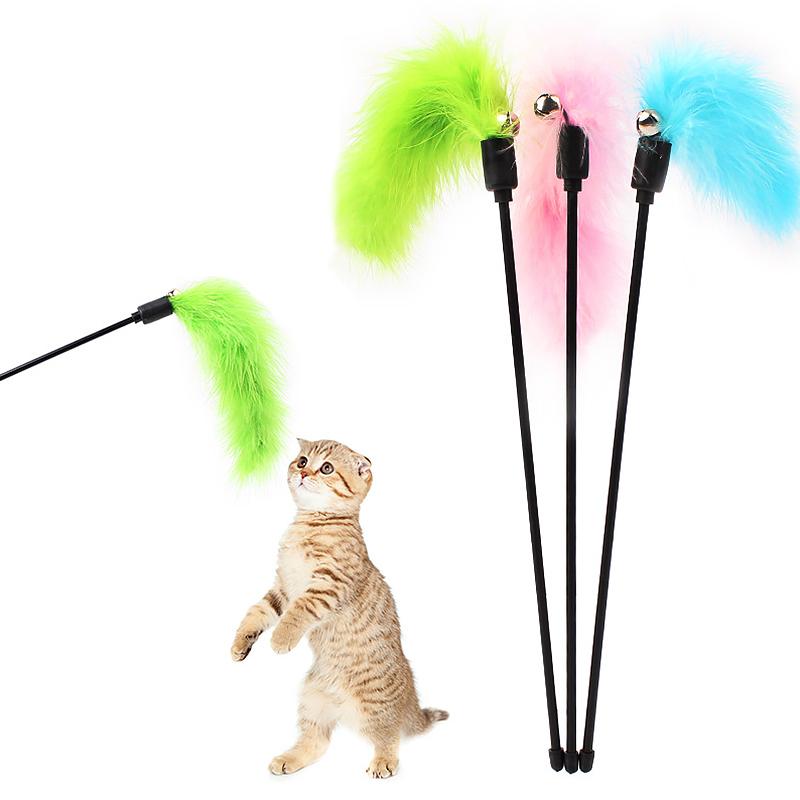 

Solid Color Short Game Plush Funny Cats Stick Dogs Pet Soft Feather Activity Toy Wire Chaser Wand Toys