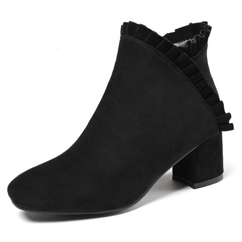 

2021 New Flock Ankle Square High Heel Fashion Short Boots Autumn Winter Round Toe Side Women Shoes Size 34-43 U9ii, Apricot