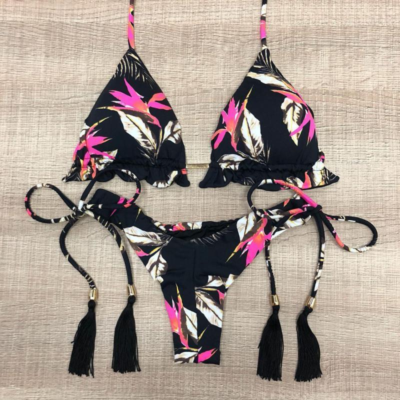 

Red Printed Swimsuit Women Micro Bikini Set Off Shoulder Swimwear 2020 Lace Up Bathing Suit Sexy Two-piece Push Up Bathers1