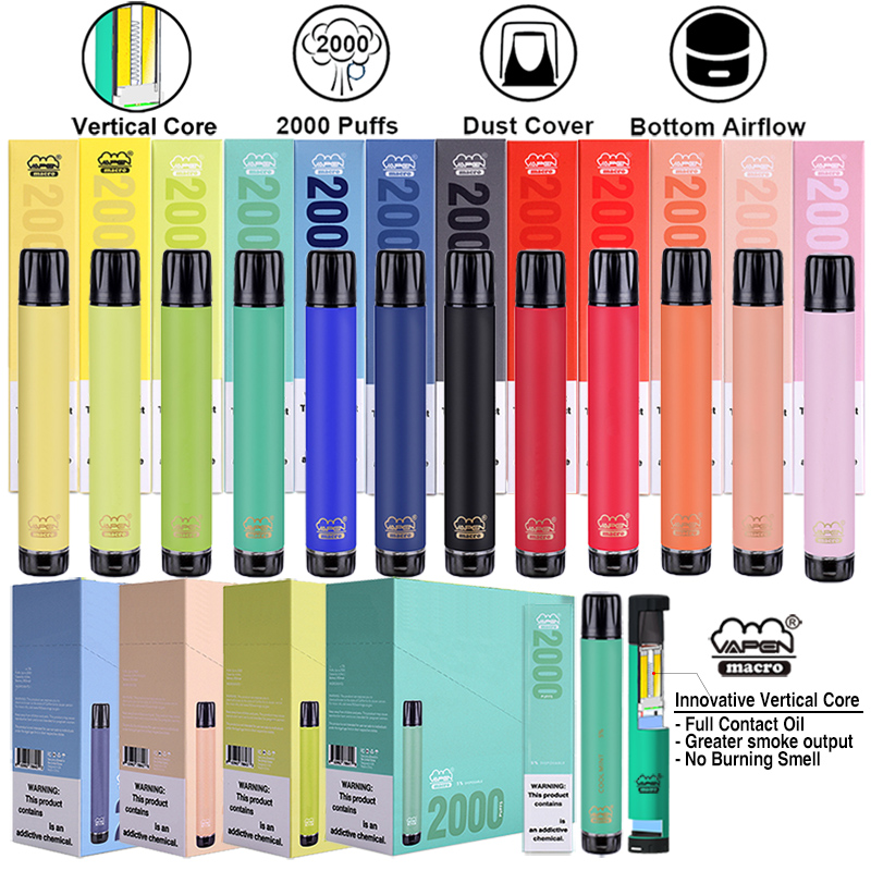 

Authentic VAPEN macro 2000 Puffs Disposable Vape Pen Vertical Coil Plus XXL Xtra Extra MAX Flex Vaporizer Pre-Filled Bars e Cigs Vaporizers