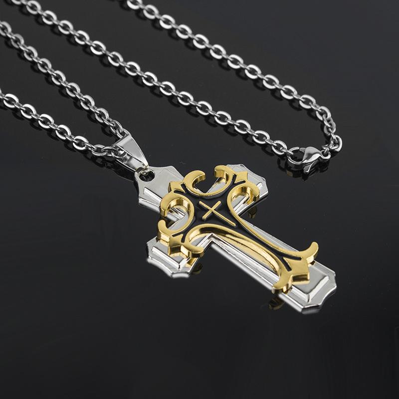 

Hip Hop Rock Titanium Steel Cross Pendant Necklace for Men Drop Shipping Gold Black Color Jewerly