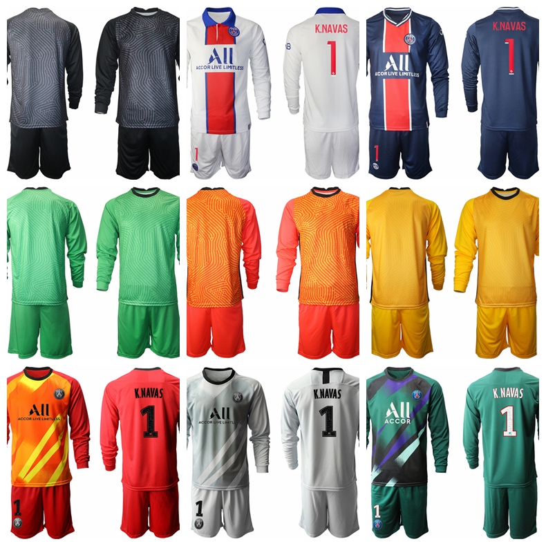 

Goalie Paris Germain Keylor Navas Long Sleeve Goalkeeper Jersey Set Sergio Rico Nicolas Douchez Alphonse Alphonse Areola Football Shirt Kit, White