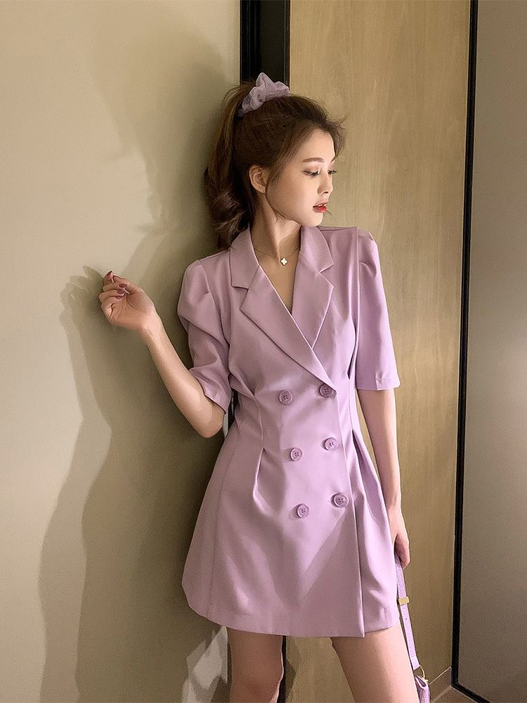 

2021 New new fashion slimming suit dress femininity waist short sleeves 4D2W, Black