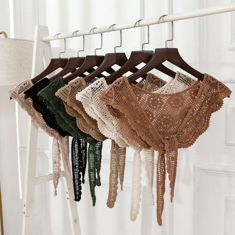 

Spring and Autumn New Style Japanese Korean Sweet Lace Cappa Solid Color Outdoor Versatile Waistcoat INS French Thin Crochet Squ