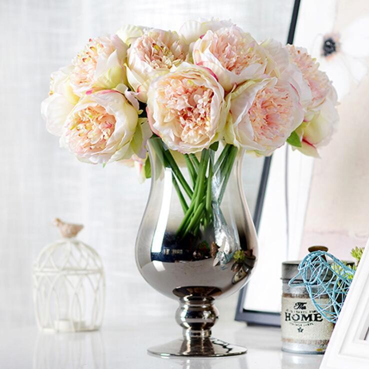 

1Bunch European Artificial Flower Fake Peony Bridal Bouquet for autumn fall Christmas Wedding Decoration Party Home decor wreath1, Pink