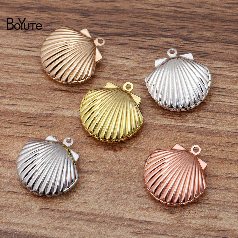 

BoYuTe (10 Pieces/Lot) 22*19*8MM Metal Brass Shell Locket Pendant Charms Diy Hand Made Open Photo Locket Jewelry Accessories