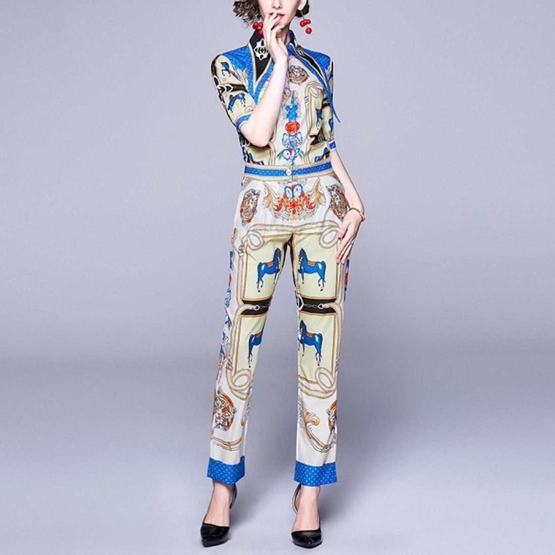 

Retro Print Fashion Western Style Two-piece Suit